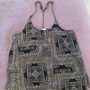 Size Medium Halter Top - Silky - Black and Tan